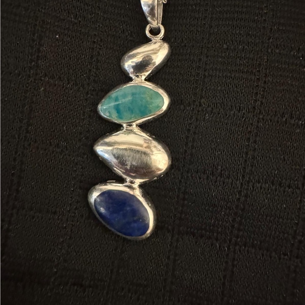 Silver Pendant with Blue Stones
